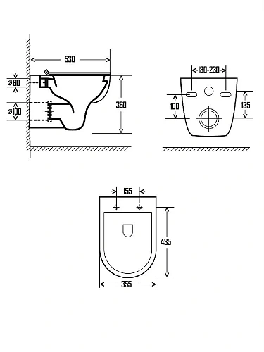 Унитаз подвесной AQUAme AQM2008 с сиденьем SoftClose, технология смыва Rimless 530x355x360 Унитаз подвесной AQUAme AQM2008 с сиденьем SoftClose, технология смыва Rimless 530x355x360