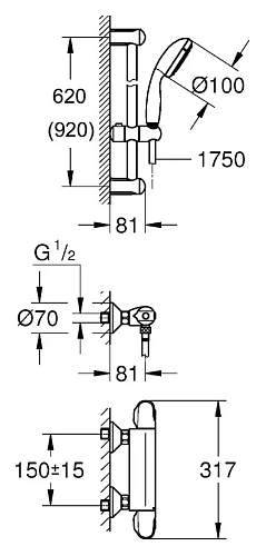 Смеситель для душа Grohe Grohtherm 1000 NEW 34151003 термостатический Смеситель для душа Grohe Grohtherm 1000 NEW 34151003 термостатический