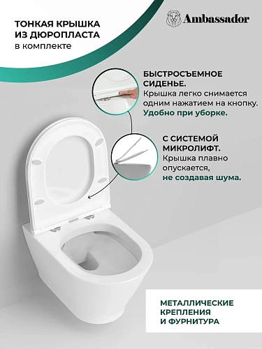 Унитаз подвесной Ambassador Elysium 183K19002RS (520x360x355) безободковый с сиденьем Унитаз подвесной Ambassador Elysium 183K19002RS (520x360x355) безободковый с сиденьем