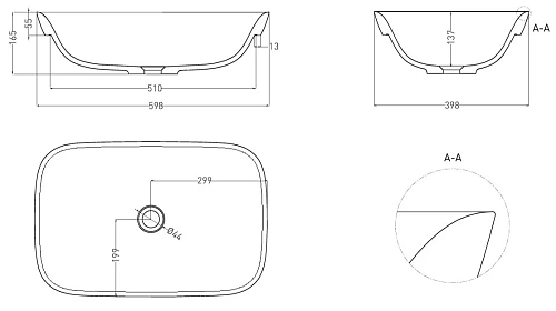 Раковина Salini MAREA 02 1802102G 598x398 полувстраиваемая S-Sense Раковина Salini MAREA 02 1802102G 598x398 полувстраиваемая S-Sense