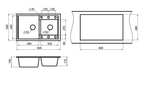 Кухонная мойка Granula 8201, АЛЮМИНИУМ, кварц 820x500 Кухонная мойка Granula 8201, АЛЮМИНИУМ, кварц 820x500