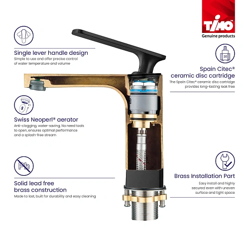 Смеситель для раковины Timo Torne 4360/03G с гигиеническим душем черный Смеситель для раковины Timo Torne 4360/03G с гигиеническим душем черный