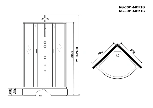 Душевая кабина Niagara Classic NG-3501-14BKTG (900х900х2100) средний поддон (26см) стекло тонированное 35011434BKTG Душевая кабина Niagara Classic NG-3501-14BKTG (900х900х2100) средний поддон (26см) стекло тонированное 35011434BKTG