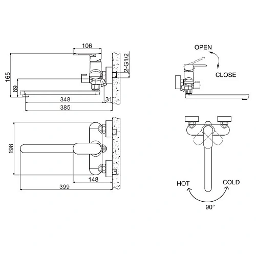 Смеситель для ванны Bravat Opal F6125183CP-02L-RUS Смеситель для ванны Bravat Opal F6125183CP-02L-RUS