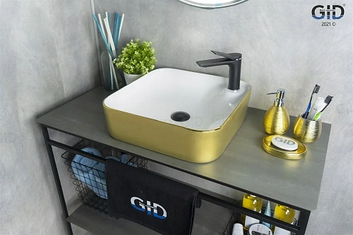 Раковина Gid Nc429 52218 накладная белая / золото 43x43x12 Раковина Gid Nc429 52218 накладная белая / золото 43x43x12