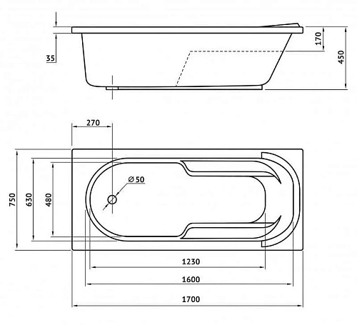 Акриловая ванна BERGES LUMBO 170x75 с каркасом 050006 Акриловая ванна BERGES LUMBO 170x75 с каркасом 050006
