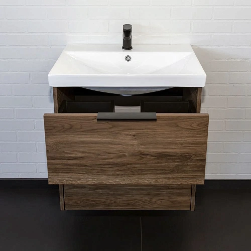 Тумба с раковиной Comforty Селенга-60 00-00021874 дуб темно-коричневый с раковиной CF19696BX-60 Тумба с раковиной Comforty Селенга-60 00-00021874 дуб темно-коричневый с раковиной CF19696BX-60