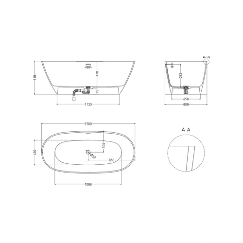 Ванна отдельностоящая LOFO 170x80 UM12122 Solid Surface матовая белая Ванна отдельностоящая LOFO 170x80 UM12122 Solid Surface матовая белая