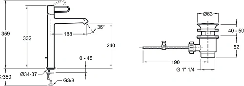 Смеситель для раковины Jacob Delafon Odeon Rive Gauche E21030-00-BL с донным клапаном Смеситель для раковины Jacob Delafon Odeon Rive Gauche E21030-00-BL с донным клапаном