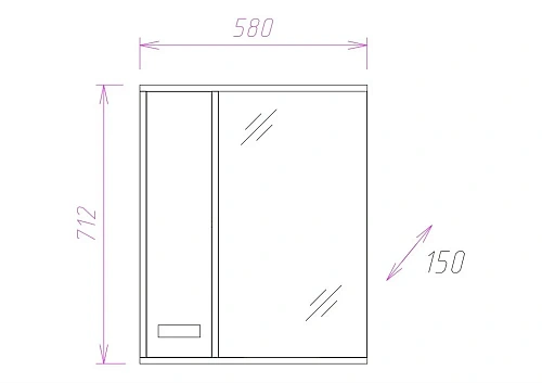 Зеркальный шкаф Onika ГАММА 58.01 левый 205827 Зеркальный шкаф Onika ГАММА 58.01 левый 205827