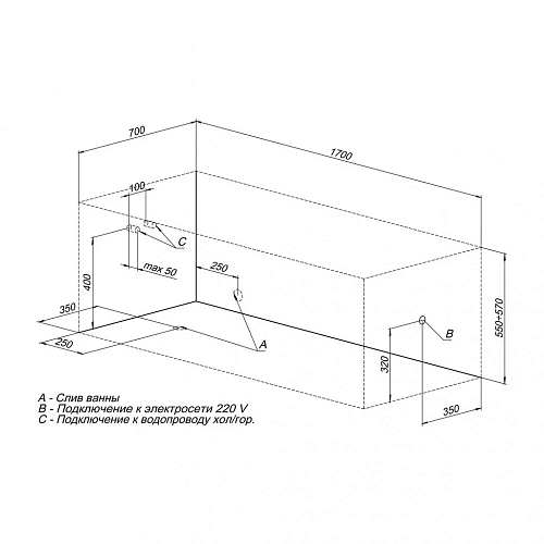 Акриловая ванна Aquanet Dali 170x70 00239293 Акриловая ванна Aquanet Dali 170x70 00239293