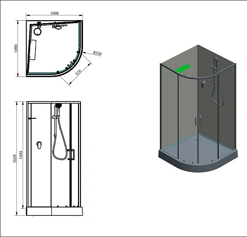 Душевая кабина Aquanet Passion EVO 100R Black 100x100 00282010 Душевая кабина Aquanet Passion EVO 100R Black 100x100 00282010