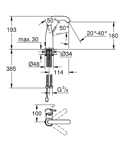 Смеситель для раковины GROHE Essence+ с цепочкой и средним изливом, хром (23480001) Смеситель для раковины GROHE Essence+ с цепочкой и средним изливом, хром (23480001)