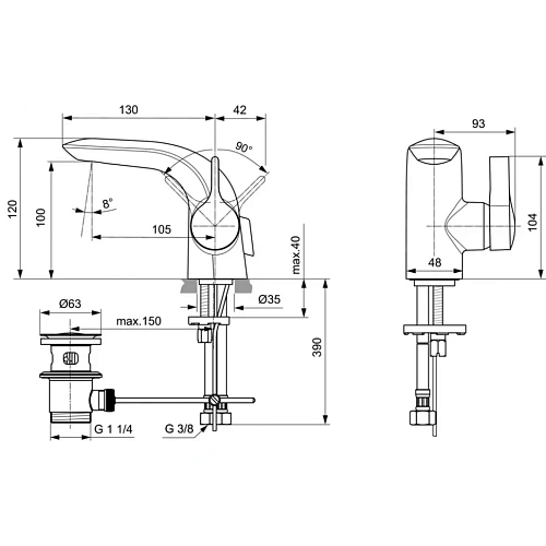 Смеситель для раковины Ideal Standard MELANGE A6117AA Смеситель для раковины Ideal Standard MELANGE A6117AA