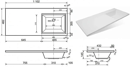 Раковина Style Line Даллас /Эстетика 1100x480, правый СС-00000439 Раковина Style Line Даллас /Эстетика 1100x480, правый СС-00000439