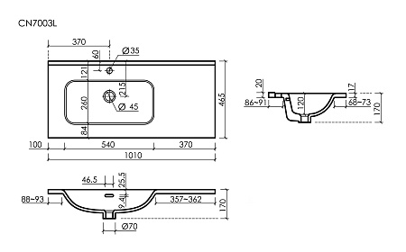 Раковина Ceramica Nova Element CN7003L мебельная чаша слева с отверстием под смеситель 1010x465x180 мм белый Раковина Ceramica Nova Element CN7003L мебельная чаша слева с отверстием под смеситель 1010x465x180 мм белый
