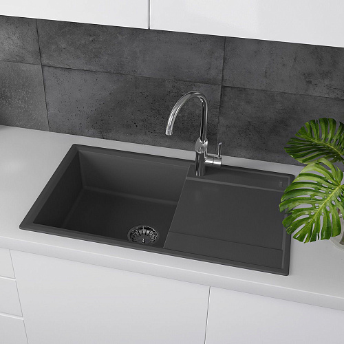 Кухонная мойка Lemark IMANDRA 840 врезная из кварцгранита, с крылом, серый шелк 9910035 Кухонная мойка Lemark IMANDRA 840 врезная из кварцгранита, с крылом, серый шелк 9910035