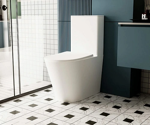 Унитаз напольный ABBER Bequem AC1112TMW компакт белый матовый, безободковый, смыв торнадо с крышкой микролифт Унитаз напольный ABBER Bequem AC1112TMW компакт белый матовый, безободковый, смыв торнадо с крышкой микролифт