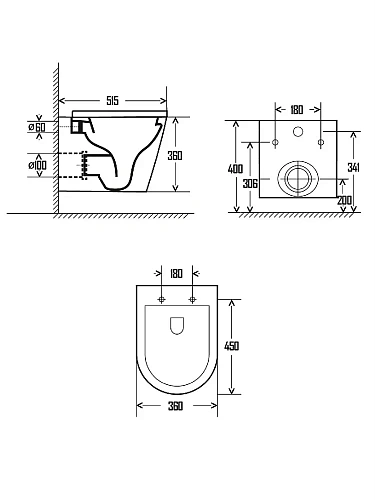 Унитаз подвесной AQUAme AQM2001MB с сиденьем SoftClose, Rimless, скрытый крепеж. 515x355x365, черный Унитаз подвесной AQUAme AQM2001MB с сиденьем SoftClose, Rimless, скрытый крепеж. 515x355x365, черный