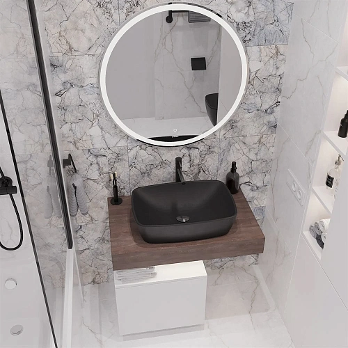 Комплект мебели STWORKI Ольборг 80 столешница дуб карпентер, без отверстий, с тумбой 50, с раковиной 542618 Комплект мебели STWORKI Ольборг 80 столешница дуб карпентер, без отверстий, с тумбой 50, с раковиной 542618