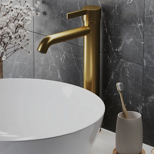 Смеситель для раковины Paini Brera 74PJ205OLL без донного клапана, высокий, матовое золото PVD Смеситель для раковины Paini Brera 74PJ205OLL без донного клапана, высокий, матовое золото PVD