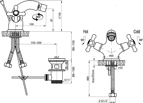 Смеситель для биде CEZARES GOLF-BS1-02 Смеситель для биде CEZARES GOLF-BS1-02