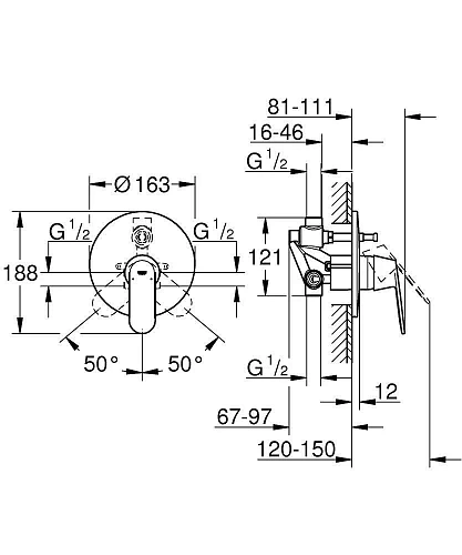 Смеситель для душа GROHE Eurosmart Cosmopolitan (внешняя и встраиваемая части), хром (32879000) Смеситель для душа GROHE Eurosmart Cosmopolitan (внешняя и встраиваемая части), хром (32879000)