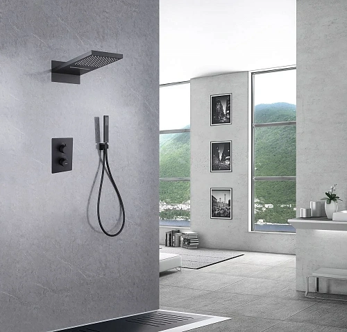 Душевая система ABBER Weiss Insel AF8052B скрытого монтажа без излива, термостат, черная матовая Душевая система ABBER Weiss Insel AF8052B скрытого монтажа без излива, термостат, черная матовая