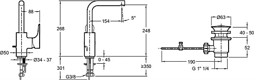Смеситель для раковины Jacob Delafon Villette E23719-CP с донным клапаном Смеситель для раковины Jacob Delafon Villette E23719-CP с донным клапаном