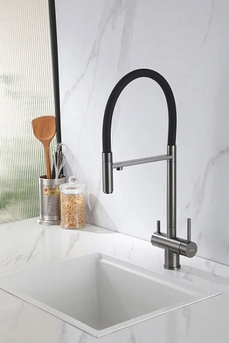 Смеситель для кухни ABBER Wasser Kreis AF81141NG с подключением фильтра и выдвижной лейкой, никель Смеситель для кухни ABBER Wasser Kreis AF81141NG с подключением фильтра и выдвижной лейкой, никель