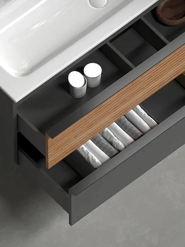 Тумба под раковину Sancos Delta DL100RGR 995х445х500 правая, дуб красный/графит, подвесная Тумба под раковину Sancos Delta DL100RGR 995х445х500 правая, дуб красный/графит, подвесная