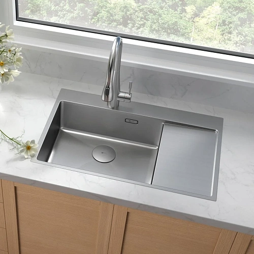 Кухонная мойка Lemark KEZADRA 780L из нержавеющей стали, с крылом (чаша слева), сталь 9937149 Кухонная мойка Lemark KEZADRA 780L из нержавеющей стали, с крылом (чаша слева), сталь 9937149