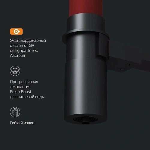 Смеситель для кухни AM.PM Like F8007828 с каналом для питьевой воды и гибким изливом, черный/красный Смеситель для кухни AM.PM Like F8007828 с каналом для питьевой воды и гибким изливом, черный/красный