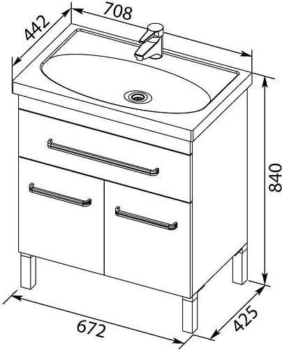 Комплект мебели Aquanet Сиена 70 белый (напольный 1 ящик 2 дверцы) 00196500 Комплект мебели Aquanet Сиена 70 белый (напольный 1 ящик 2 дверцы) 00196500