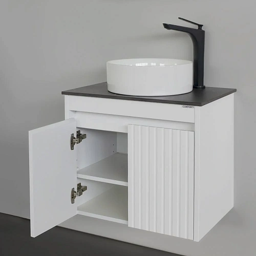 Тумба с раковиной Comforty Двина-60ПД 00-00019069 белая матовая со столешницей мрамор Калакатта Блэк раковина 9111 Тумба с раковиной Comforty Двина-60ПД 00-00019069 белая матовая со столешницей мрамор Калакатта Блэк раковина 9111