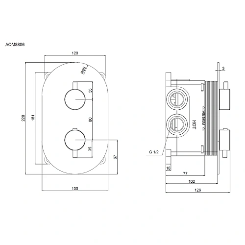 Смеситель для душа AQUAme Siena AQM8806MB встраиваемый, черный матовый Смеситель для душа AQUAme Siena AQM8806MB встраиваемый, черный матовый