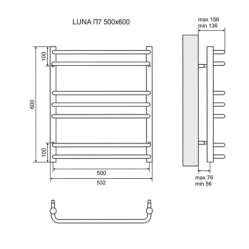 Полотенцесушитель электрический Lemark Luna LM41607E П7 500x600, левый/правый Полотенцесушитель электрический Lemark Luna LM41607E П7 500x600, левый/правый