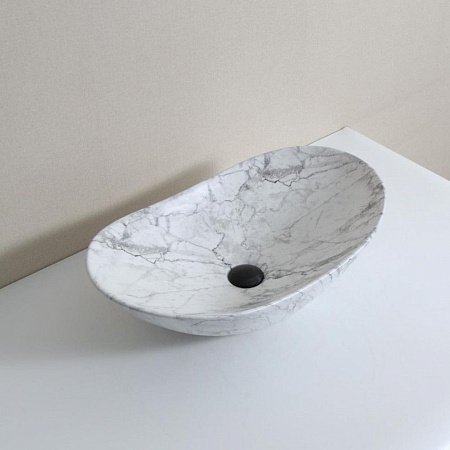 Раковина CeramaLux 1575 белый мрамор накладная