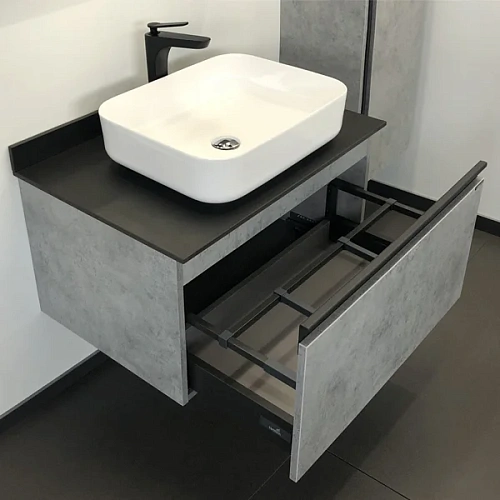 Тумба с раковиной Comforty Эдинбург-75 00004149066 бетон светлый с черной столешницей и раковиной Comforty T-Y9378 Тумба с раковиной Comforty Эдинбург-75 00004149066 бетон светлый с черной столешницей и раковиной Comforty T-Y9378