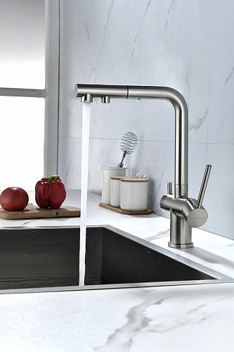 Смеситель для кухни Paulmark SERPENTINE брашированная сталь Se213222-BS Смеситель для кухни Paulmark SERPENTINE брашированная сталь Se213222-BS