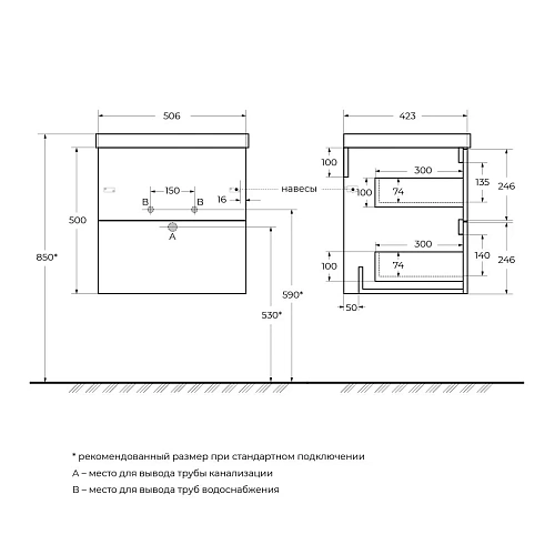 Тумба под раковину BelBagno DUE-500-2C-SO-RN-P подвесная 506x423 Rovere Nature Тумба под раковину BelBagno DUE-500-2C-SO-RN-P подвесная 506x423 Rovere Nature