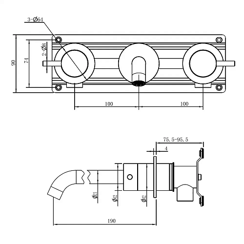 Смеситель для раковины ABBER Wasser Kreis 316 AF81123BST-L для раковины скрытого монтажа, сталь брашированная Смеситель для раковины ABBER Wasser Kreis 316 AF81123BST-L для раковины скрытого монтажа, сталь брашированная