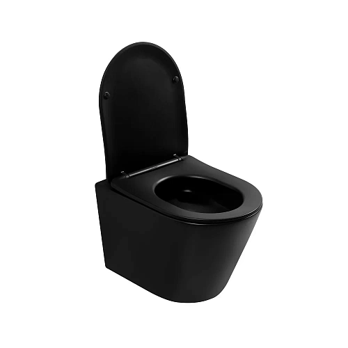 Унитаз подвесной ABBER Bequem AC1102TMB черный матовый, безободковый, смыв торнадо Унитаз подвесной ABBER Bequem AC1102TMB черный матовый, безободковый, смыв торнадо