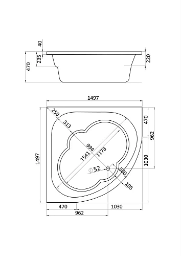 Акриловая ванна Santek Канны 150х150 1.WH11.1.983 Акриловая ванна Santek Канны 150х150 1.WH11.1.983