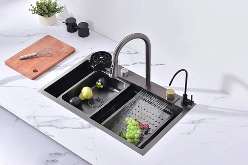 Кухонная мойка ArtDecco Elegant Flow 68 AEF116846 графит, из нержавеющей стали Кухонная мойка ArtDecco Elegant Flow 68 AEF116846 графит, из нержавеющей стали