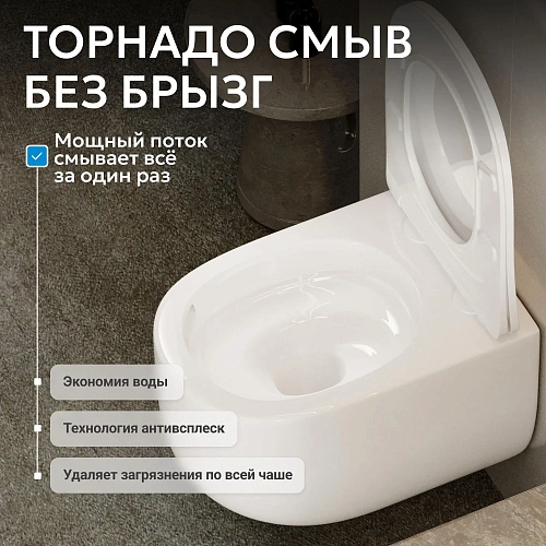 Унитаз подвесной ABBER Bequem AC1104TNS белый, безободковый, с фунцией биде, смыв торнадо Унитаз подвесной ABBER Bequem AC1104TNS белый, безободковый, с фунцией биде, смыв торнадо