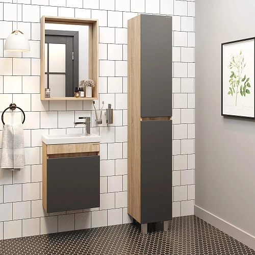 Тумба под раковину Onika Милтон 45 см 104511 подвесная, серая/дуб сонома (дляФостер 45) Тумба под раковину Onika Милтон 45 см 104511 подвесная, серая/дуб сонома (дляФостер 45)