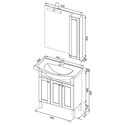 Комплект мебели Aquanet Честер 75 белый/золото 00186330 Комплект мебели Aquanet Честер 75 белый/золото 00186330