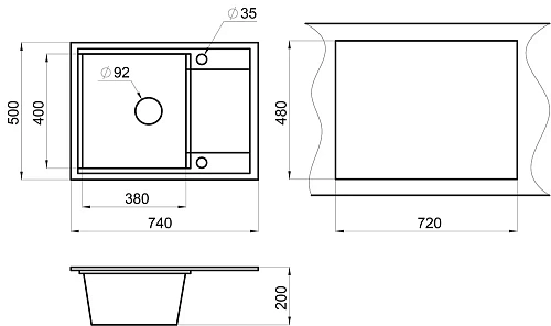 Кухонная мойка Granula HI-74, ГРАФИТ/БАЗАЛЬТ,ГИБРИД кварц 740х500 HI-74, Графит/Базальт Кухонная мойка Granula HI-74, ГРАФИТ/БАЗАЛЬТ,ГИБРИД кварц 740х500 HI-74, Графит/Базальт