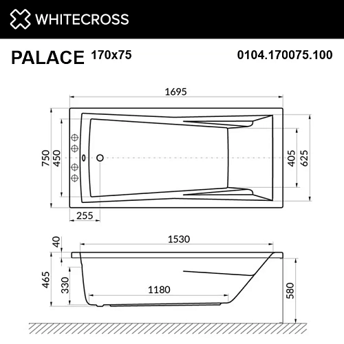 Акриловая ванна WHITECROSS Palace 170x75 "RELAX" золото гидромассажная 0104.170075.100.RELAX.GL Акриловая ванна WHITECROSS Palace 170x75 "RELAX" золото гидромассажная 0104.170075.100.RELAX.GL